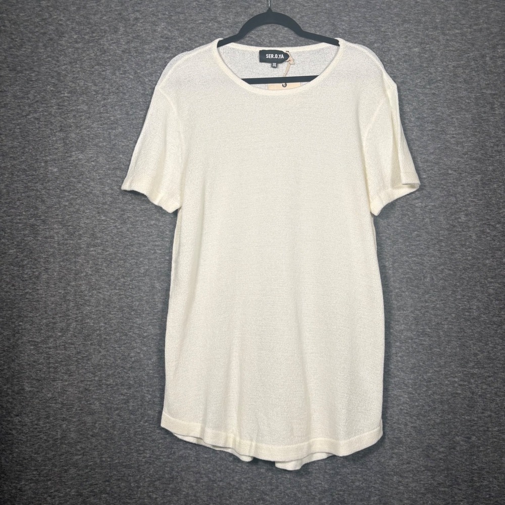 SER.O.YA Cream Knit Short Sleeve Crew Neck Curved Hem Top XXL NWT